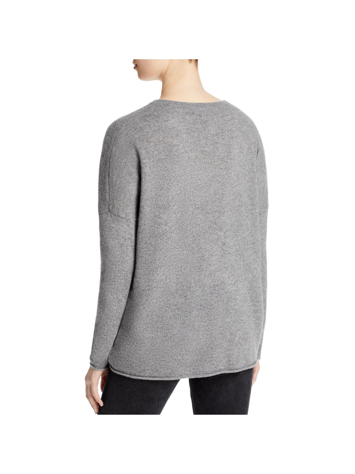 C Womens Gray Cashmere Ribbed Pull Over Style Heather Long Sleeve V Neck Wear To Work Top S