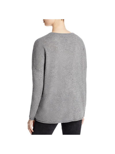 C Womens Gray Cashmere Ribbed Pull Over Style Heather Long Sleeve V Neck Wear To Work Top S