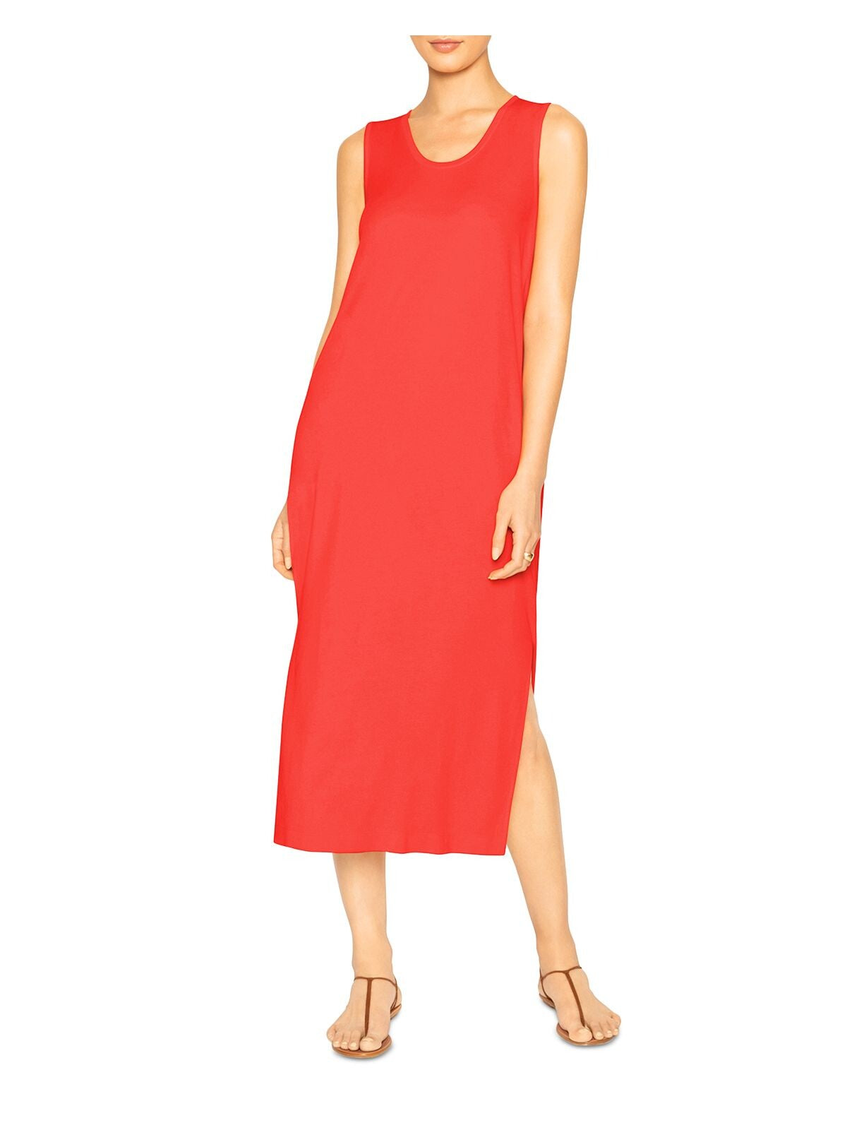 B NEW YORK Womens Orange Stretch Sleeveless Crew Neck Midi Dress XS