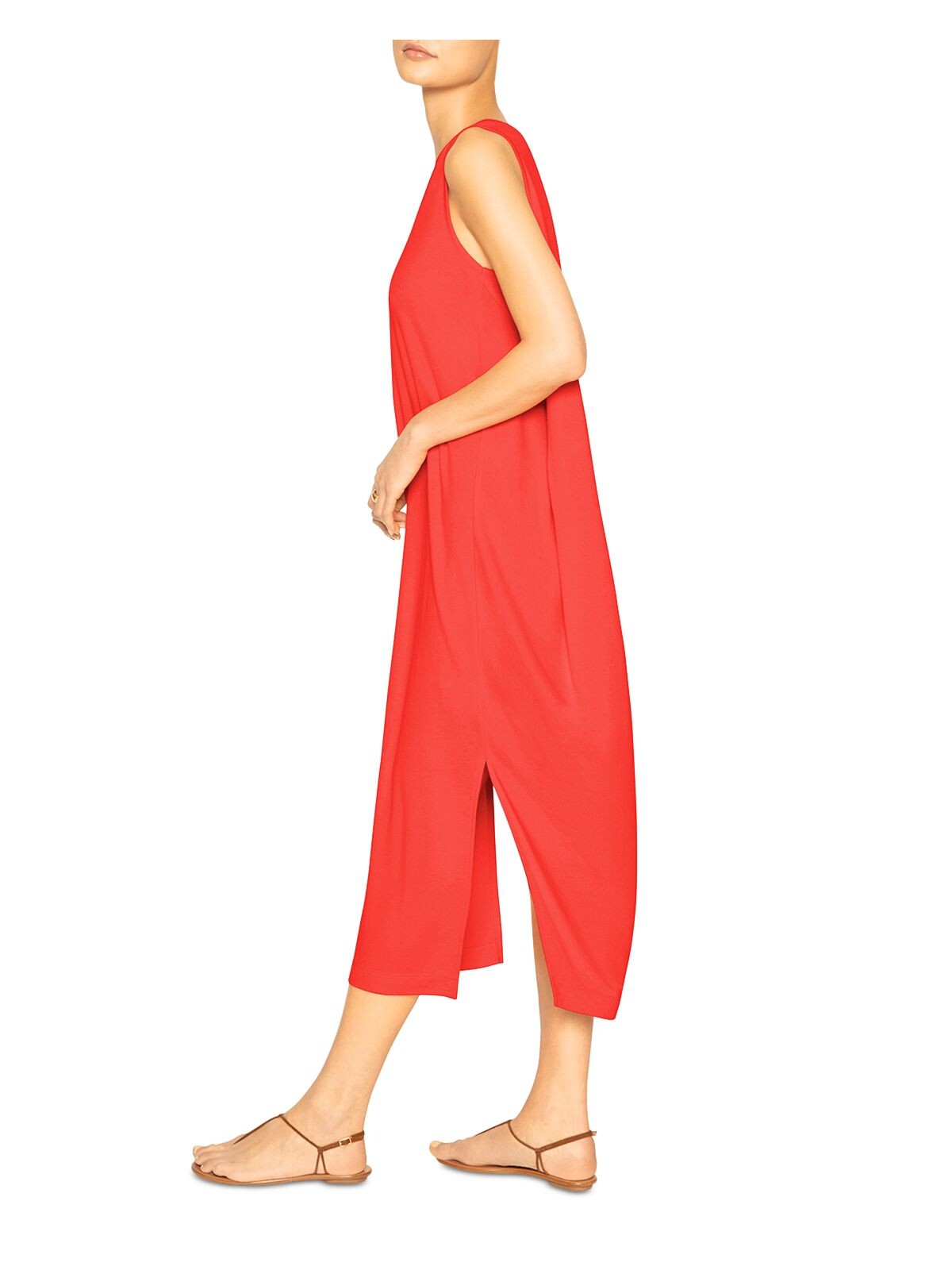 B NEW YORK Womens Orange Stretch Sleeveless Crew Neck Midi Dress XS