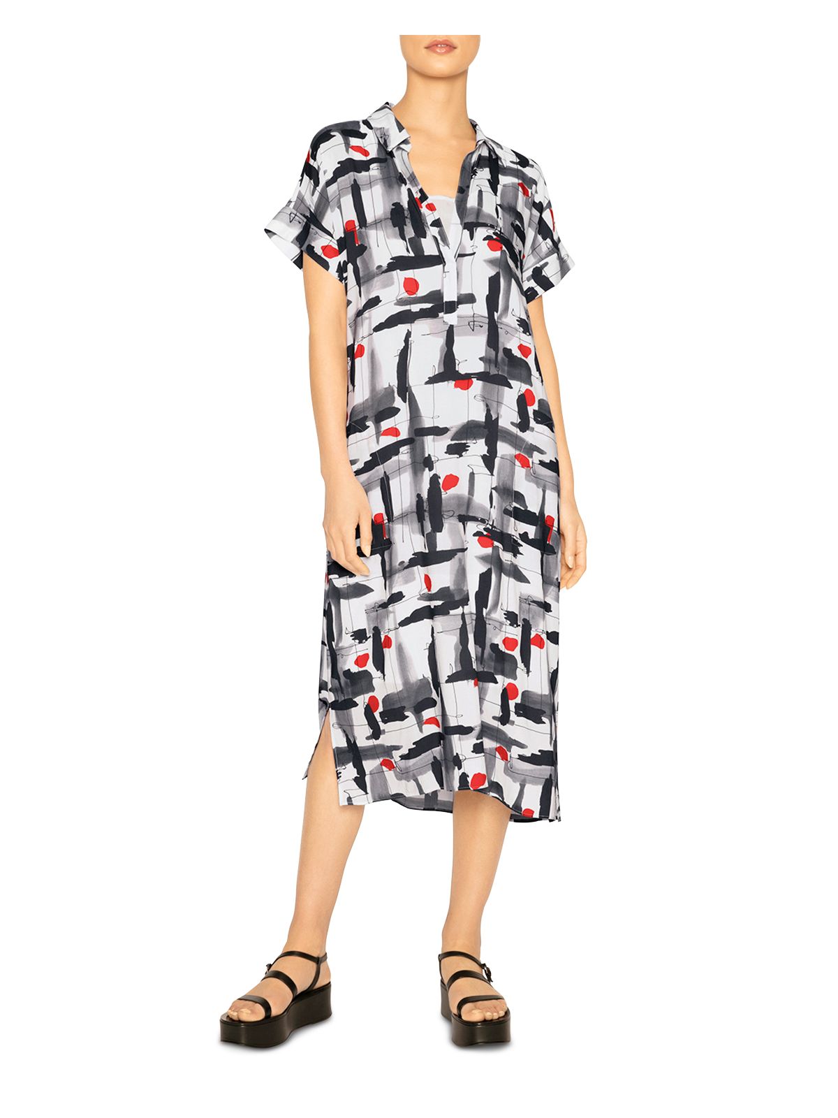 B NEW YORK Womens White Pocketed Lined Short Sleeve Collared Midi Shift Dress S