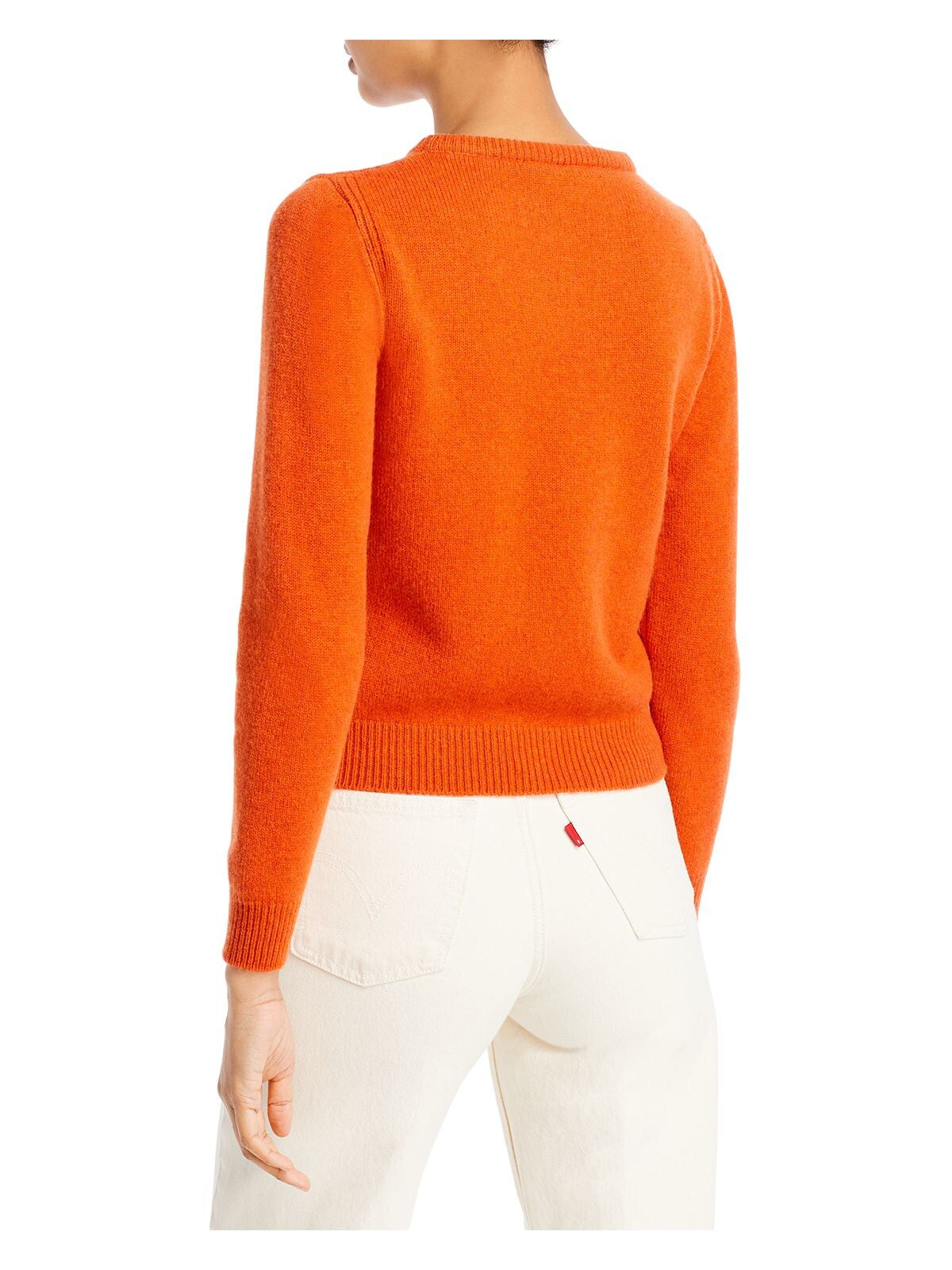 ALBERTA FERRETTI Womens Orange Ribbed Short Length Pullover Graphic Long Sleeve Crew Neck Sweater 10