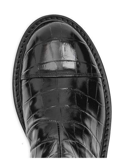 STUART WEITZMAN Womens Indigo Black Croc Embossed 1-1/2" Platform Side Gore Panels Padded Lug Sole Presley Round Toe Block Heel Leather Boots Shoes 6.5 B