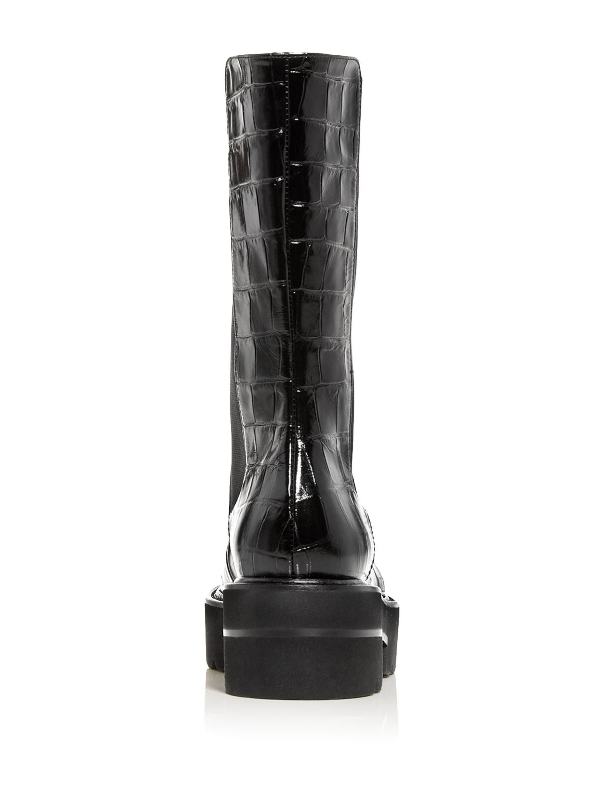STUART WEITZMAN Womens Indigo Black Croc Embossed 1-1/2" Platform Side Gore Panels Padded Lug Sole Presley Round Toe Block Heel Leather Boots Shoes 6.5 B