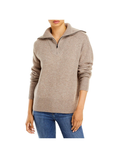 C Womens Beige Ribbed Textured Half-zip Long Sleeve Mock Neck Sweater XL
