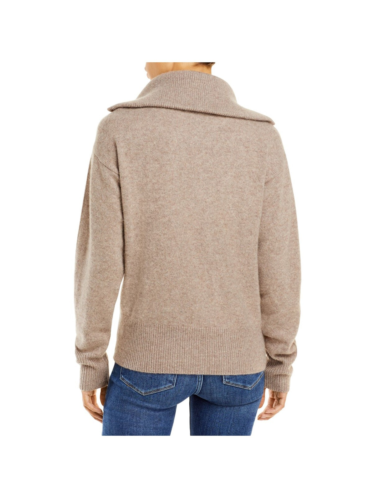 Designer Brand Womens Beige Ribbed Textured Half-zip Long Sleeve Mock Neck Sweater XS