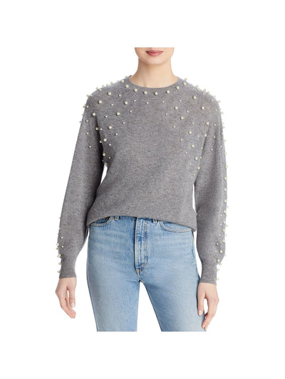 Designer Brand Womens Gray Embellished Rib-knit Trim Long Sleeve Crew Neck Sweater S