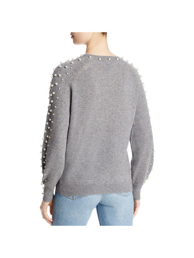 Designer Brand Womens Gray Embellished Rib-knit Trim Long Sleeve Crew Neck Sweater S