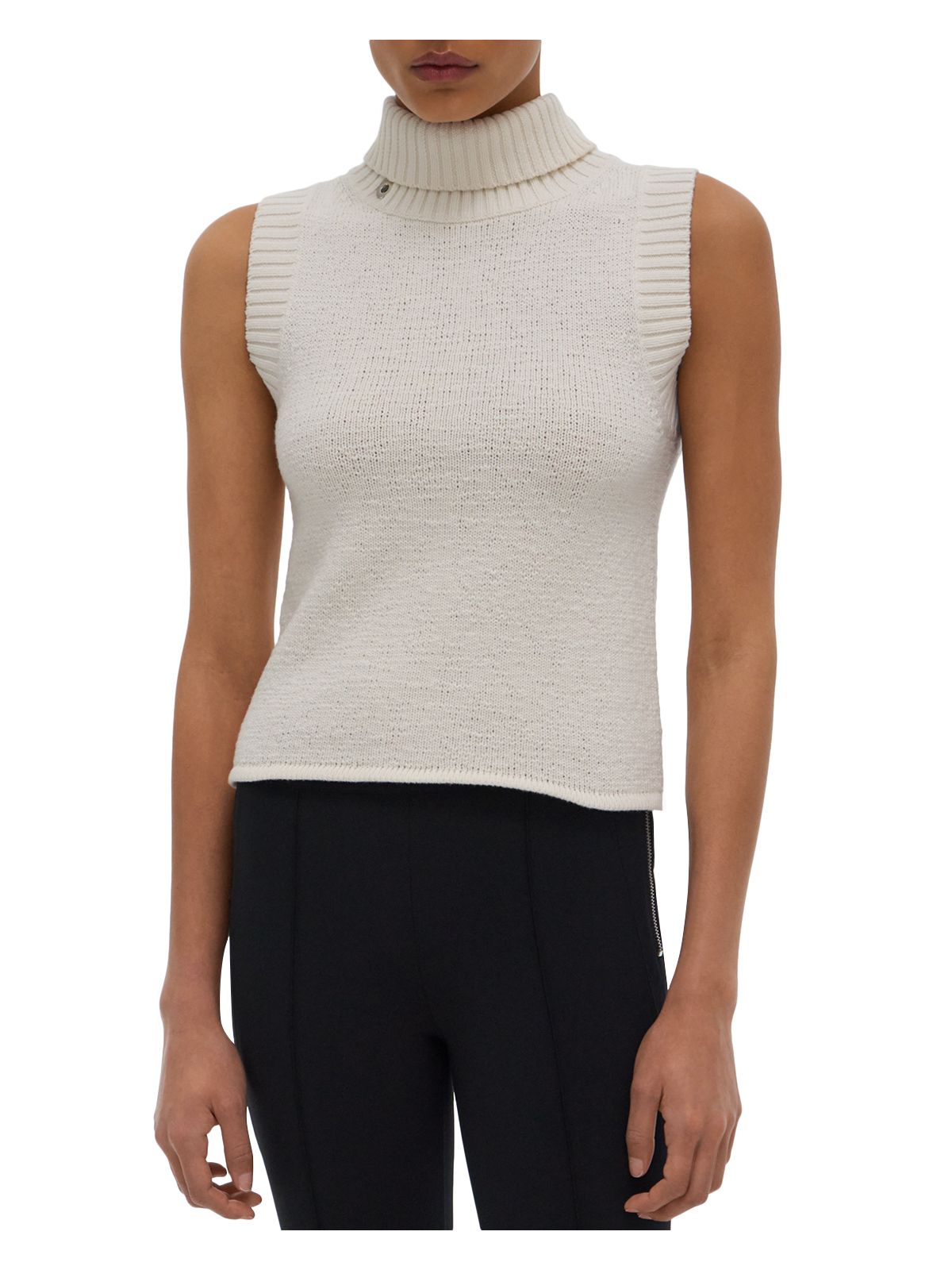 HELMUT LANG Womens Ivory Ribbed Sleeveless Turtle Neck Tank Sweater L