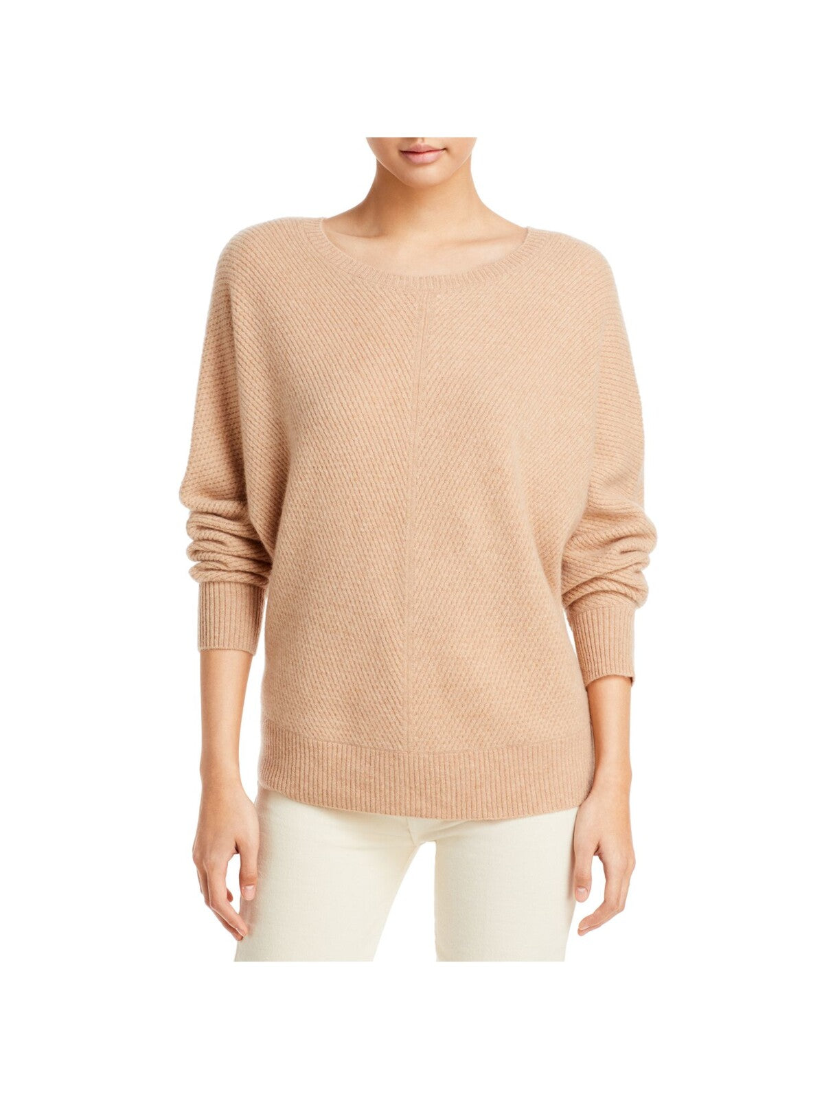 C Womens Beige Ribbed Novelty Stitch Long Sleeve Scoop Neck Sweater M