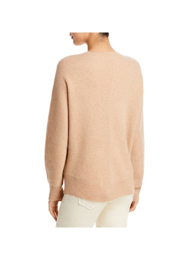 C Womens Beige Ribbed Novelty Stitch Long Sleeve Scoop Neck Sweater S