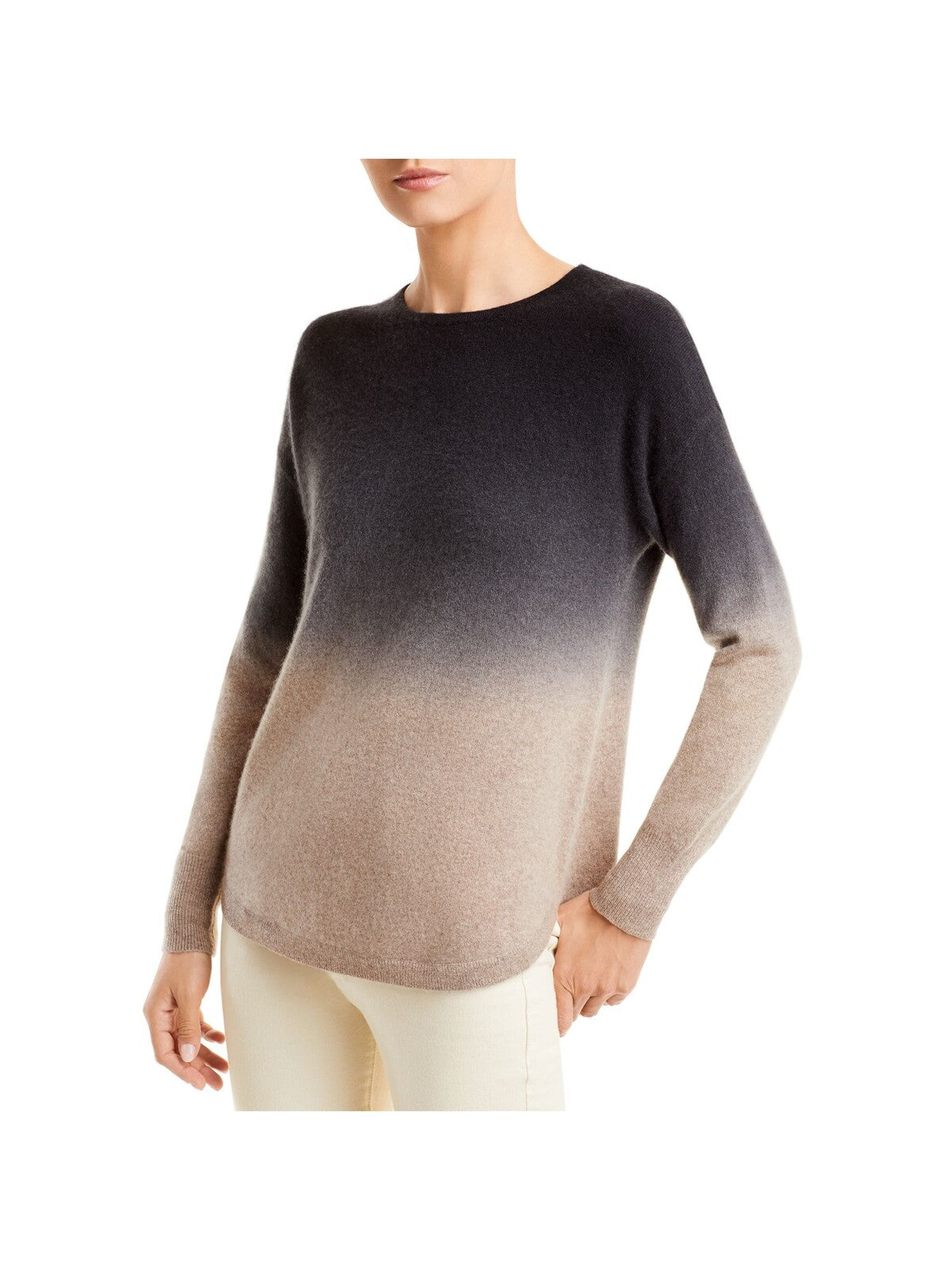 C Womens Beige Cashmere Ombre Long Sleeve Crew Neck Sweater M
