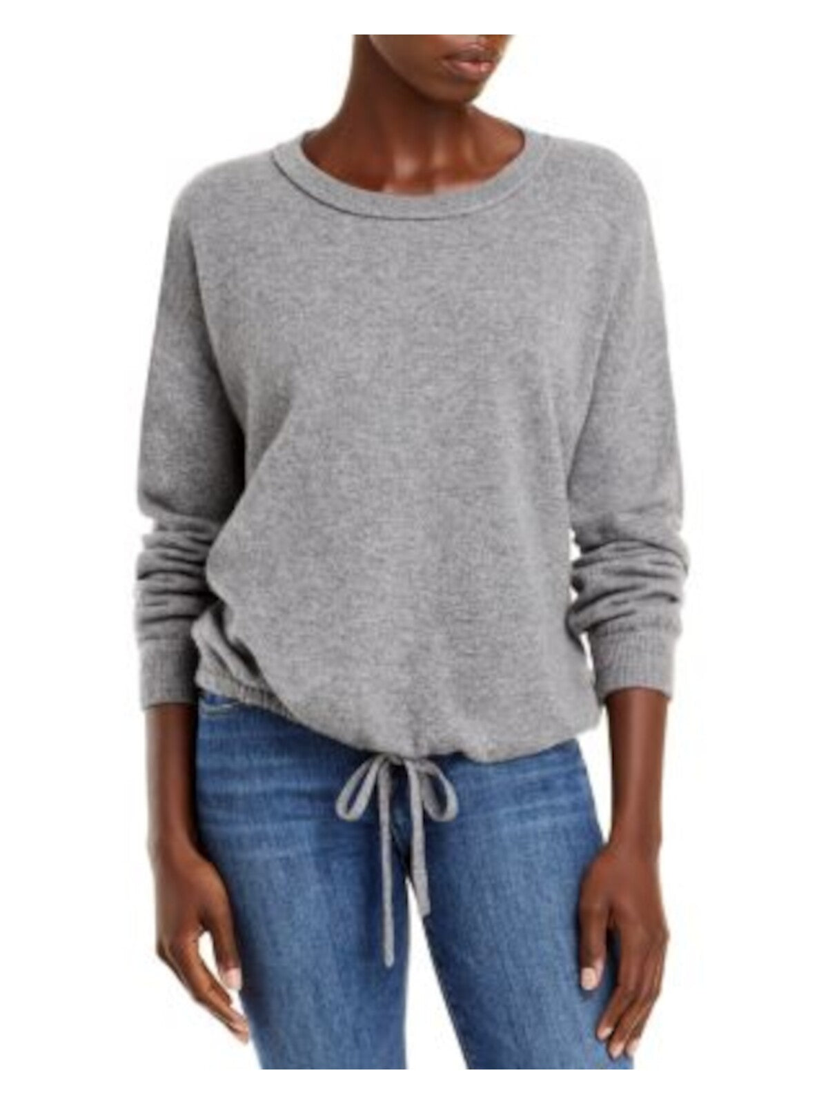 Designer Brand Womens Gray Ribbed Tie Drawstring-hem Heather Long Sleeve Crew Neck Sweater XL