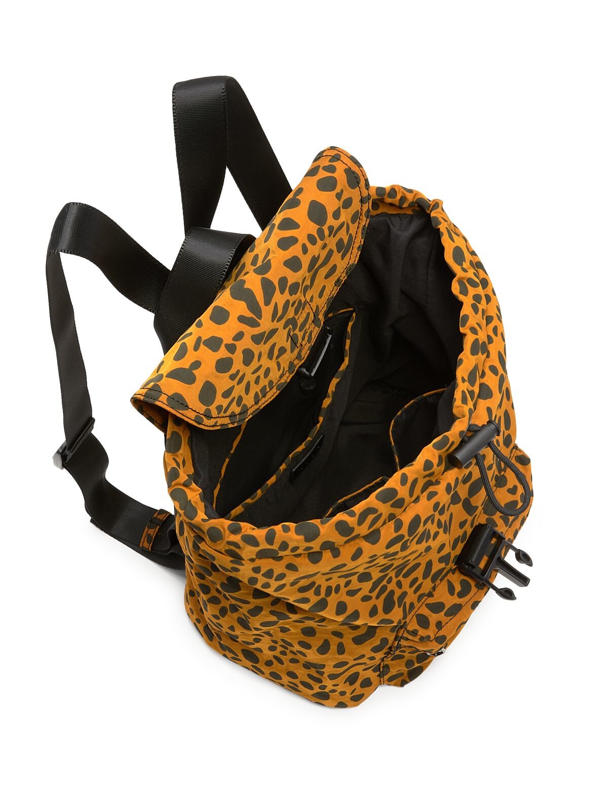AQUA Women's Gold Leopard Print Nylon Top Flap With Buckle Closure Adjustable Strap Backpack