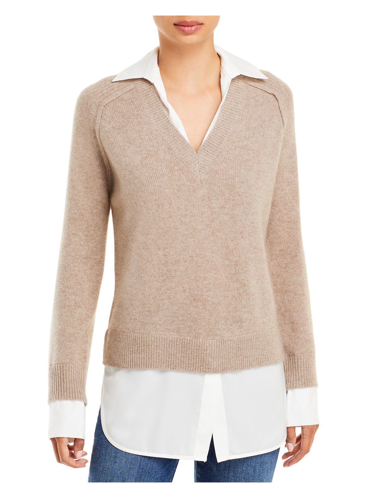 Designer Brand Womens Beige Long Sleeve V Neck Sweater M