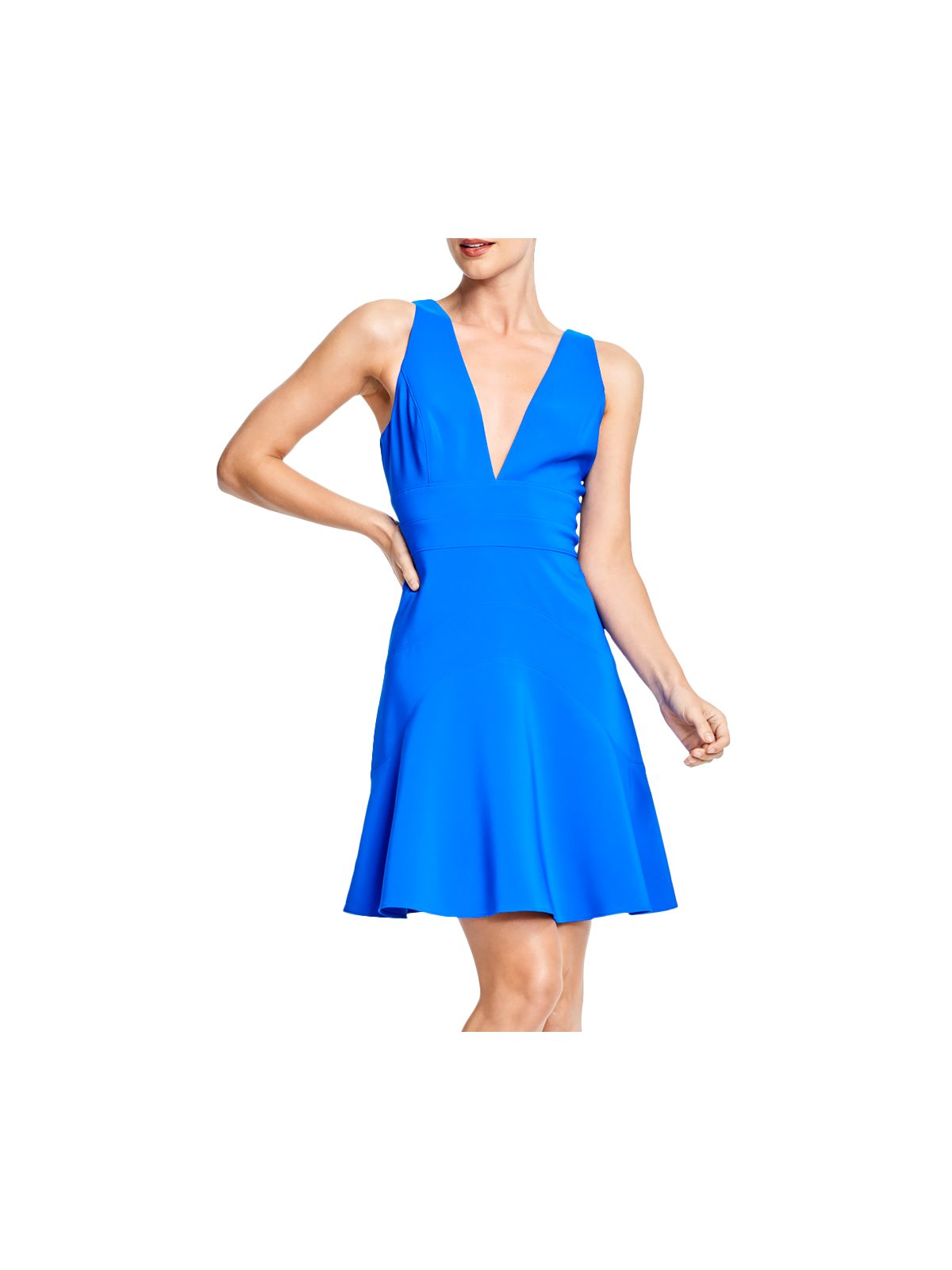 AIDAN AIDAN MATTOX Womens Blue Stretch Zippered Low Cut V-back Sleeveless V Neck Short Cocktail Fit + Flare Dress 4