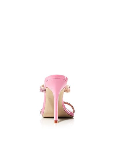 AQUA Womens Pink Double Band Rhinestone Stretch Lexa Square Toe Stiletto Slip On Dress Sandals Shoes 7.5 M