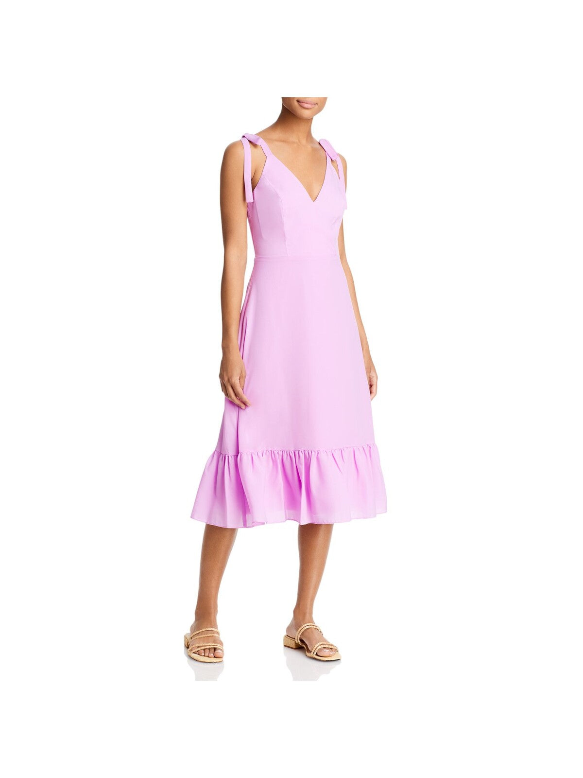 AIDAN AIDAN MATTOX Womens Ruffled Tie V-back Pull Over Style Lined Sleeveless V Neck Midi A-Line Dress