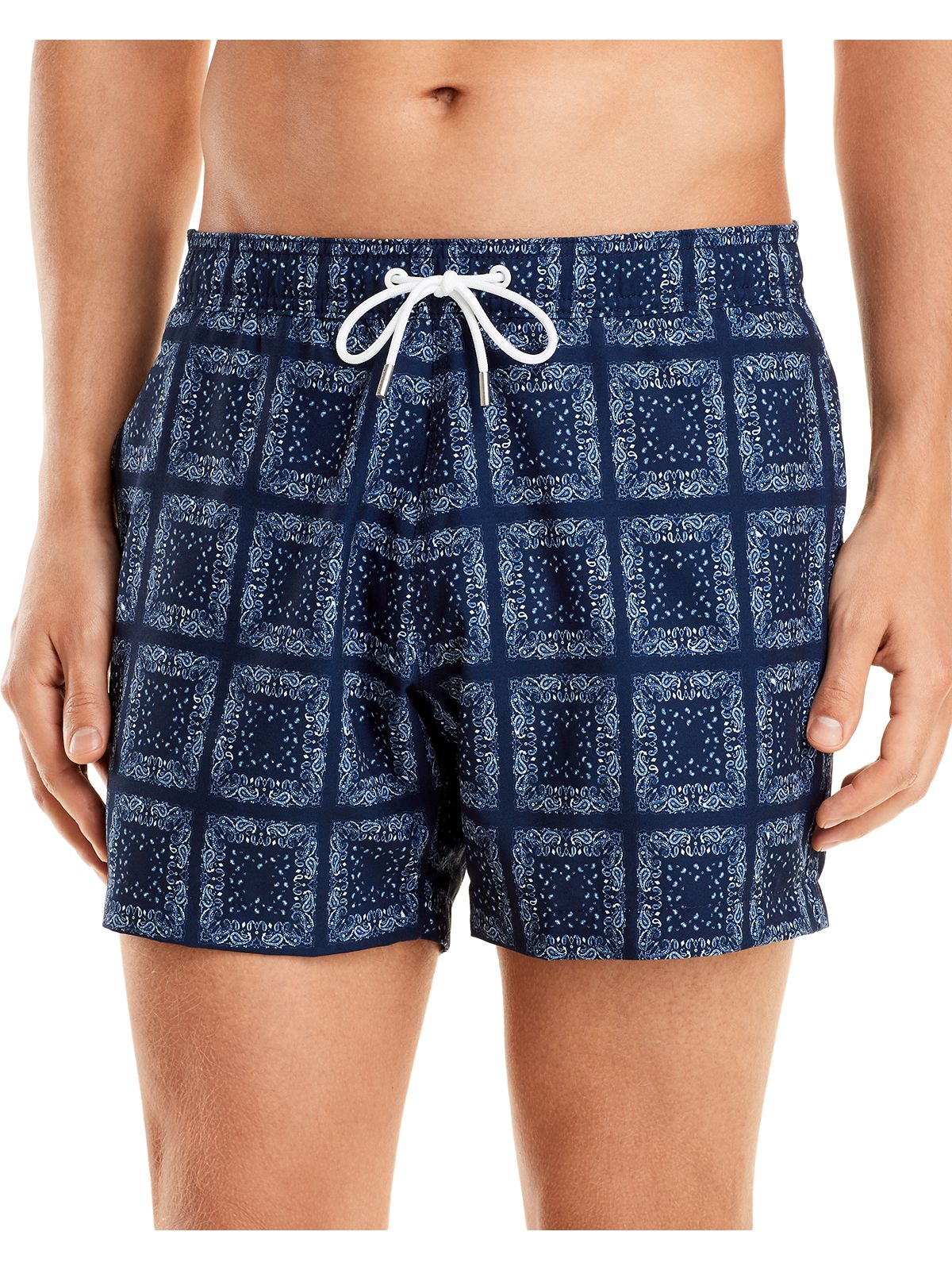 MICHAEL KORS Mens Headline Navy Drawstring, Paisley Slim Fit Shorts XS