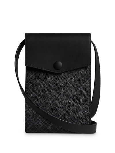 DUNHILL Women's Black D Signature Pocket Logo Leather Flap Closure Dust Cover Adjustable Strap Crossbody Handbag Purse