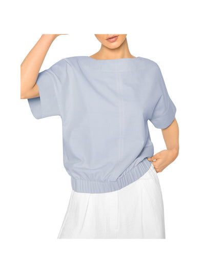 B NEW YORK Womens Blue Pinstripe Dolman Sleeve Boat Neck Crop Top L