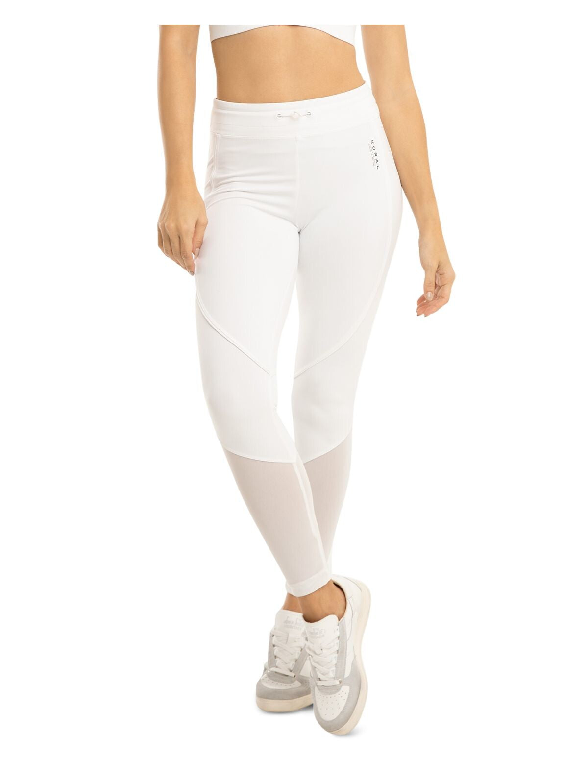 KORAL Womens Stretch Active Wear Drawcord Mesh High Waist Leggings