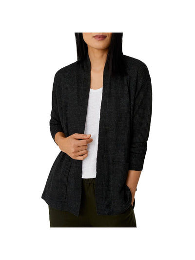 EILEEN FISHER Womens Green Ribbed Pocketed Long Sleeve Open Cardigan Wear To Work Top Petites PL
