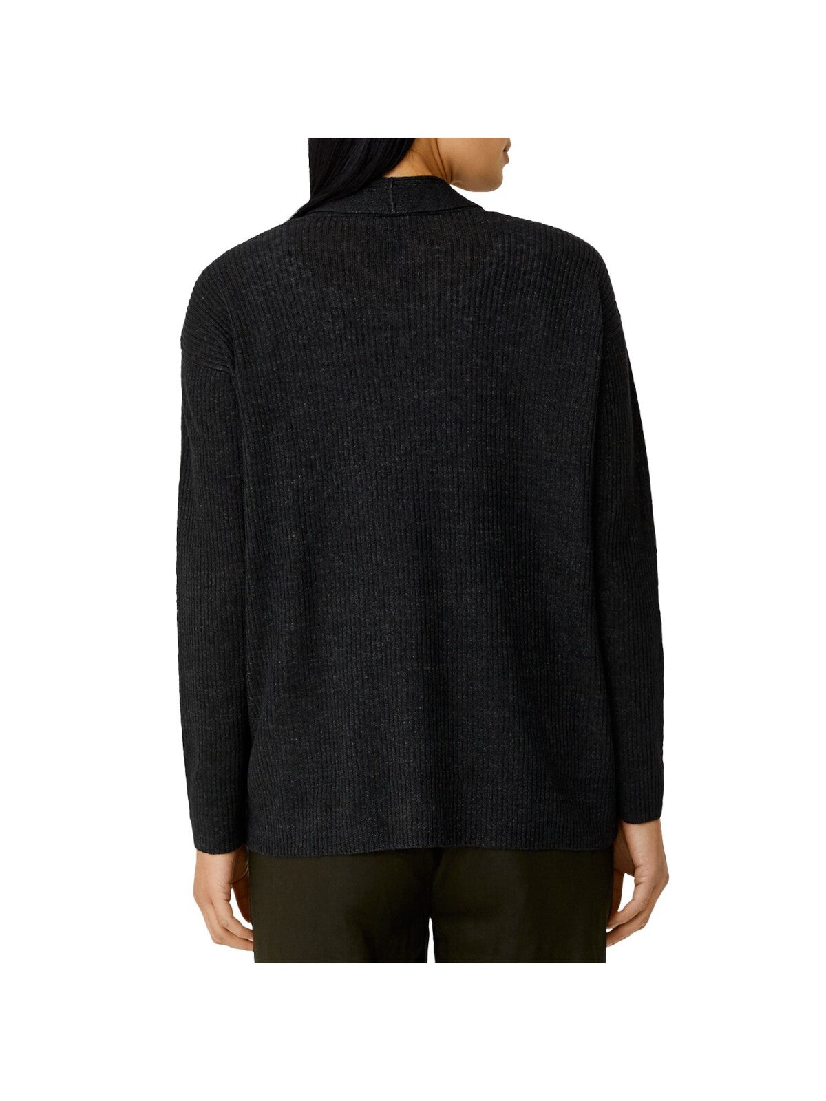 EILEEN FISHER Womens Green Ribbed Pocketed Long Sleeve Open Cardigan Wear To Work Top Petites PL