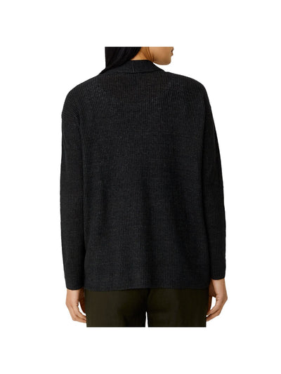 EILEEN FISHER Womens Green Ribbed Pocketed Long Sleeve Open Cardigan Wear To Work Top Petites PL
