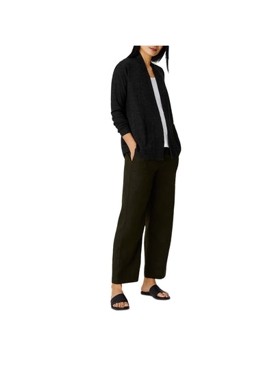 EILEEN FISHER Womens Green Ribbed Pocketed Long Sleeve Open Cardigan Wear To Work Top Petites PL