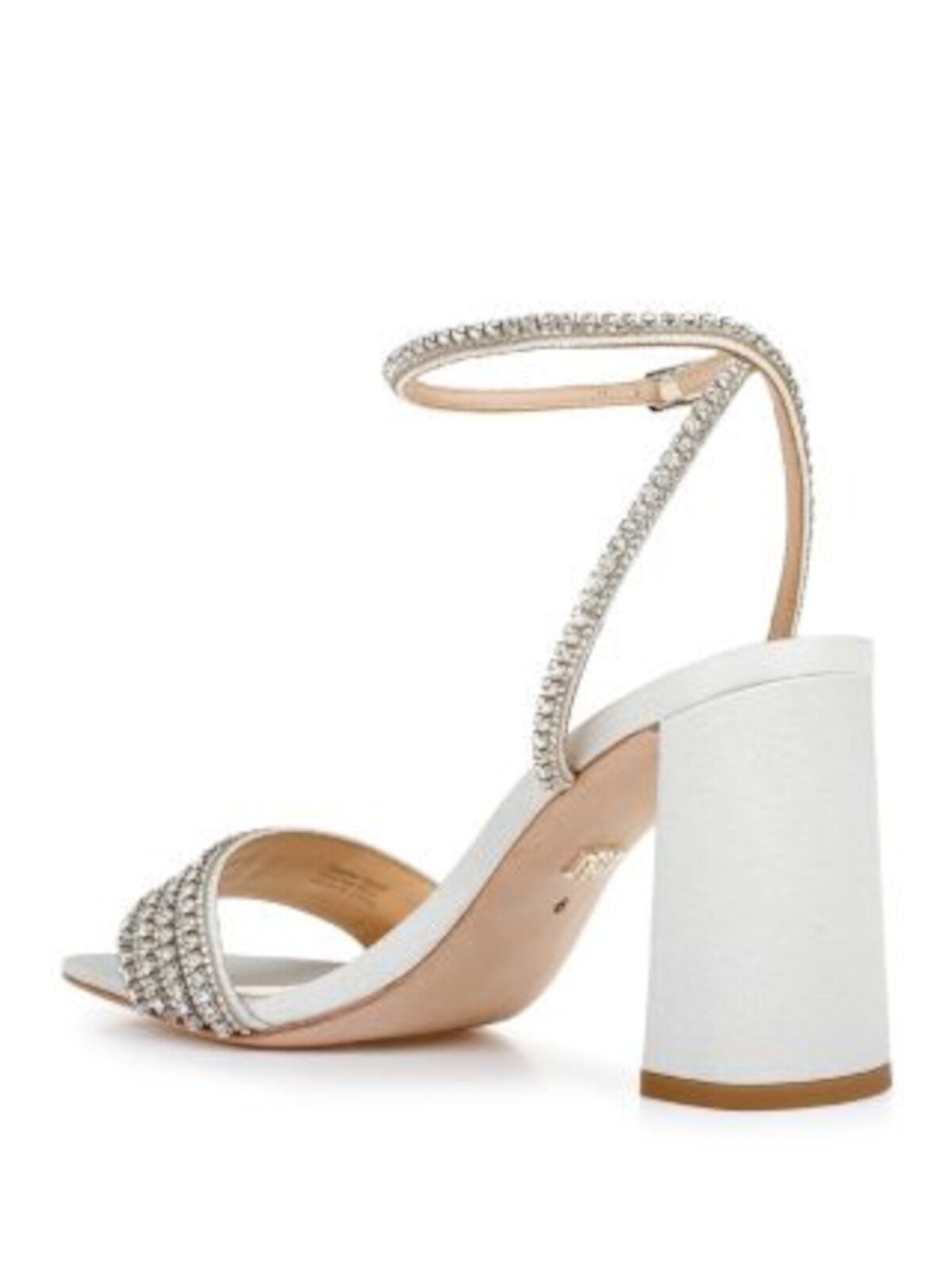 BADGLEY MISCHKA Womens Ivory Mixed Media Metallic Ankle Strap Embellished Padded Becca Square Toe Block Heel Buckle Dress Heeled Sandal 8.5