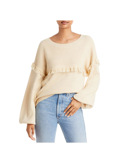 JOIE Womens Fringed Ribbed Pullover Blouson Sleeve Round Neck Wear To Work Sweater