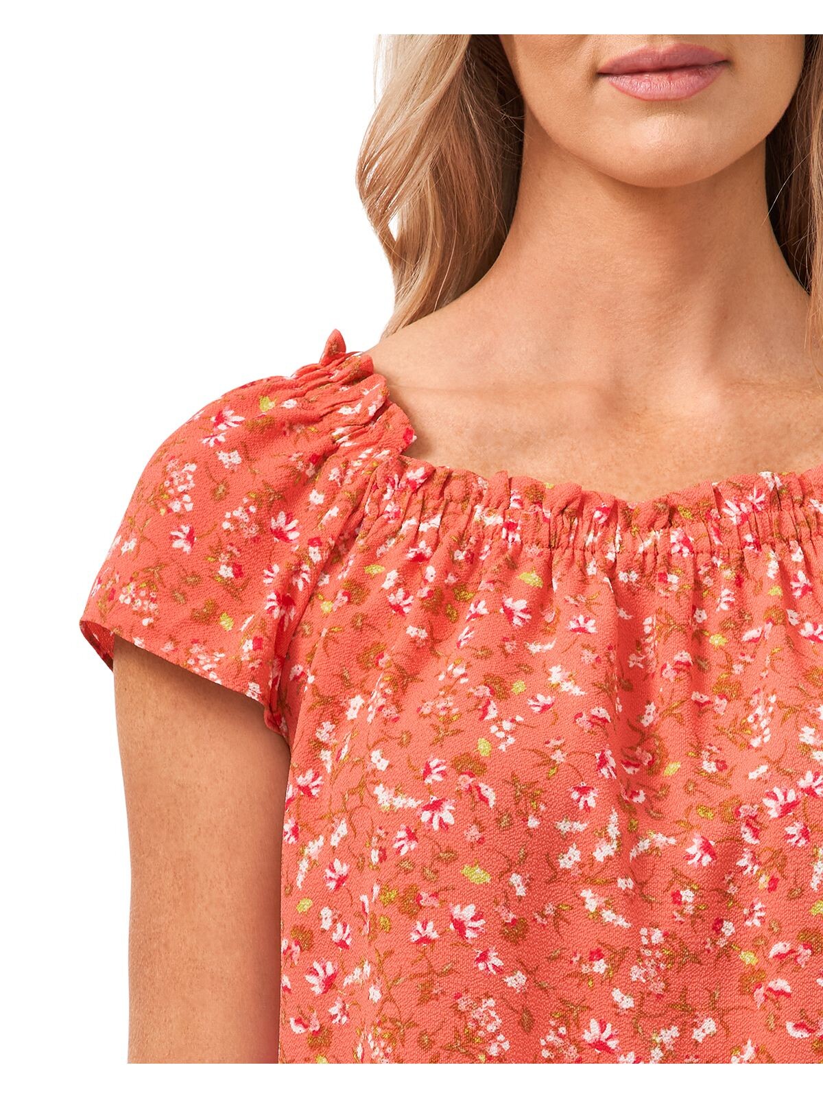 CECE Womens Coral Stretch Ruffled Convertible Floral Short Sleeve Off Shoulder Blouse XS
