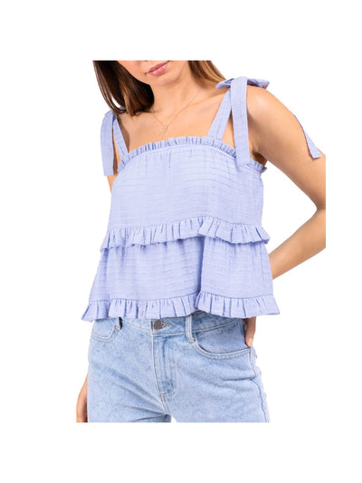 LELIS COLLECTION Womens Light Blue Ruffled Tie Tiered Sleeveless Square Neck Tank Top M