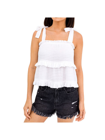 LELIS COLLECTION Womens Ruffled Tie Tiered Lined Sleeveless Square Neck Tank Top