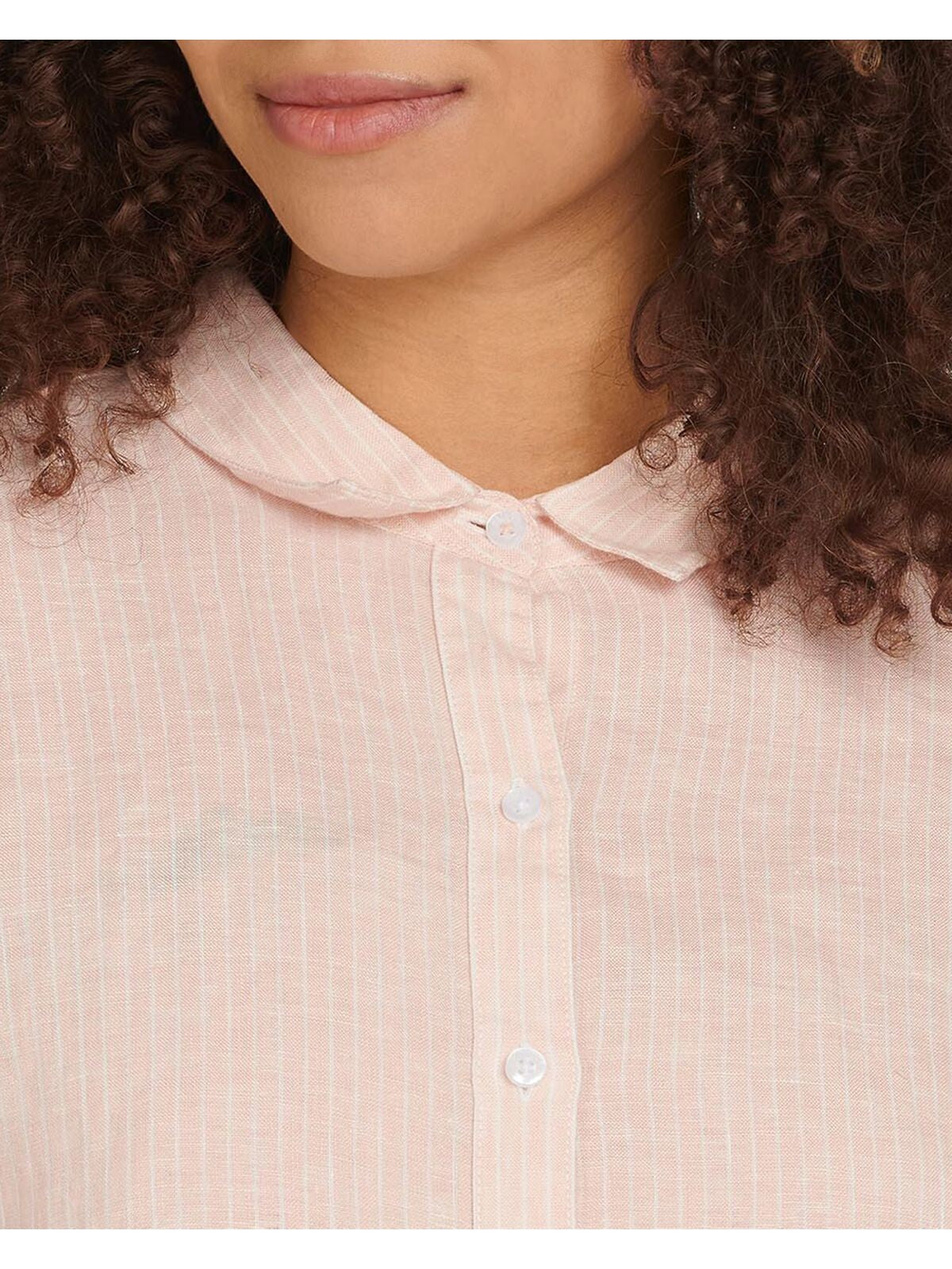 BARBOUR Womens Pink Pinstripe Point Collar Button Up Top 8