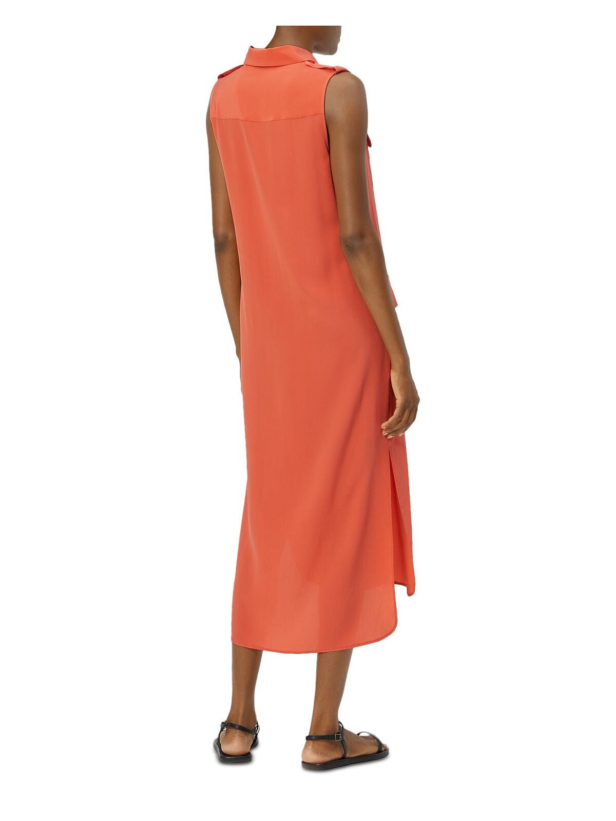 EQUIPMENT FEMME Womens Orange Pocketed Slitted Shoulder Epaulettes Step Hem Short Sleeve Collared Tea-Length Shirt Dress XS