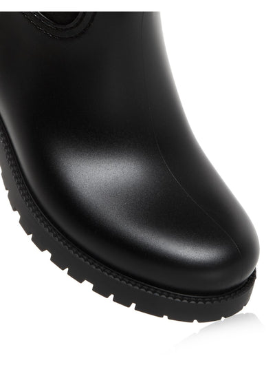 SEE BY CHLOE Womens Black Faux Shearling Pull Tab Stretch Logo Sb37101a Round Toe Block Heel Rain Boots
