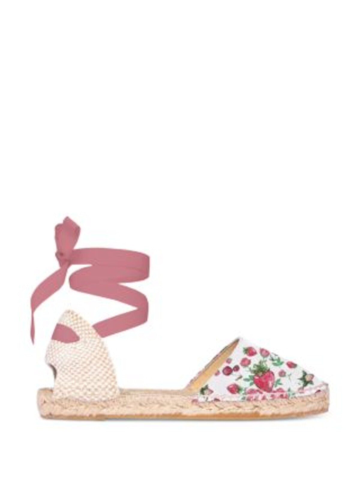 MANEBI LoveShackFancy Valenciana Womens White Floral Woven Rose Gold Tone Hardware  Round Toe Lace-Up Leather Espadrille Shoes 40