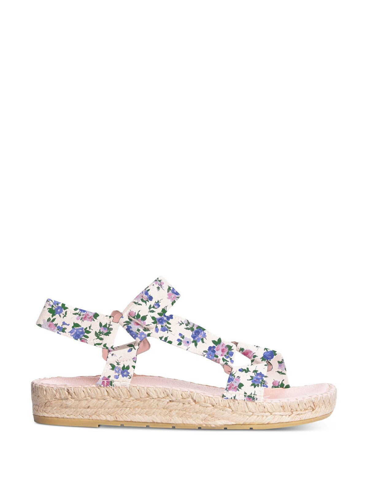 MANEBI LoveShackFancy Womens White Floral Comfort Asymmetrical Ankle Strap Round Toe Platform Leather Espadrille Shoes 35