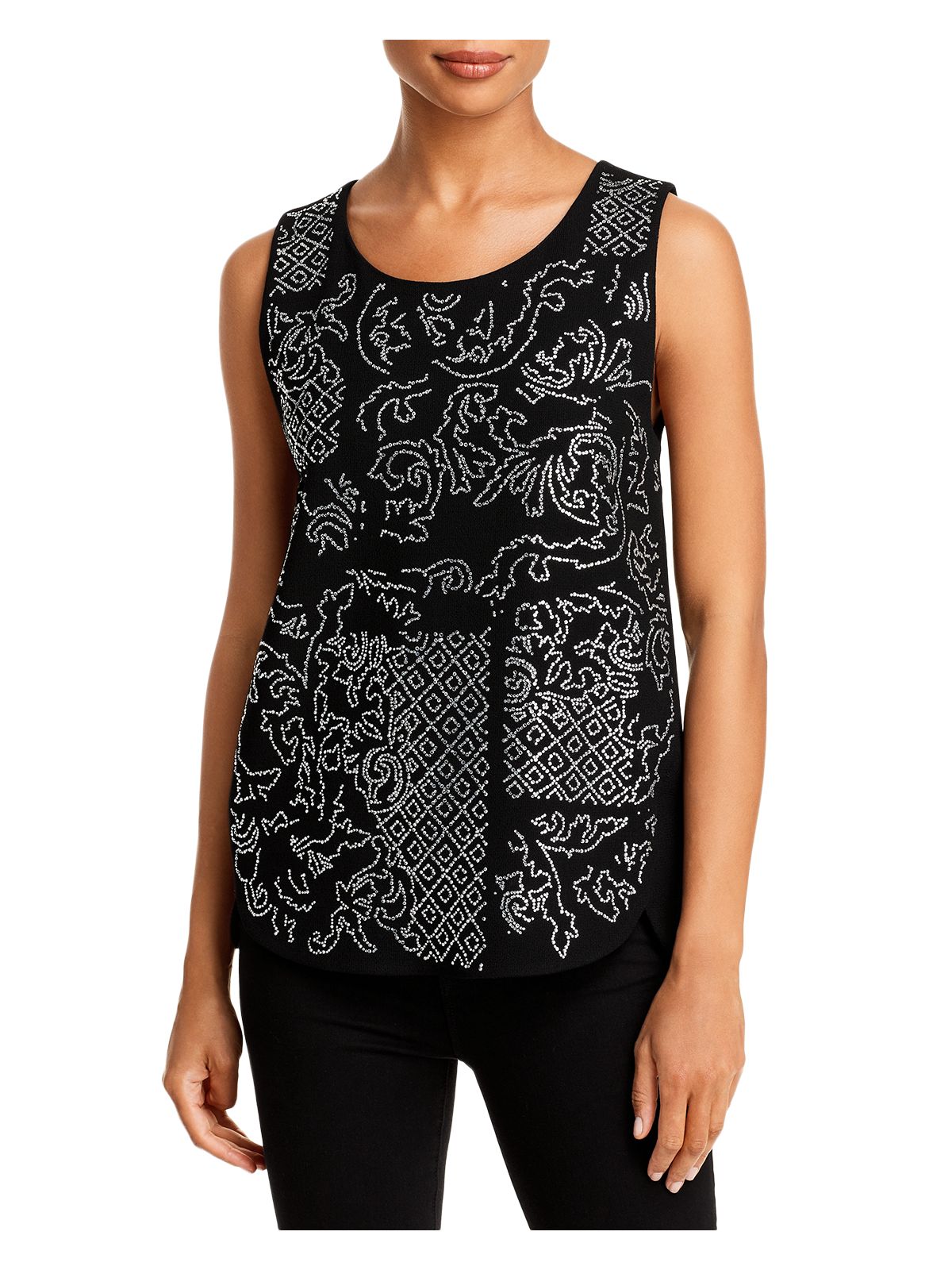 LIBERTINE Womens Black Embellished Vented Hem Pullover Lined Sleeveless Scoop Neck Tank Top L