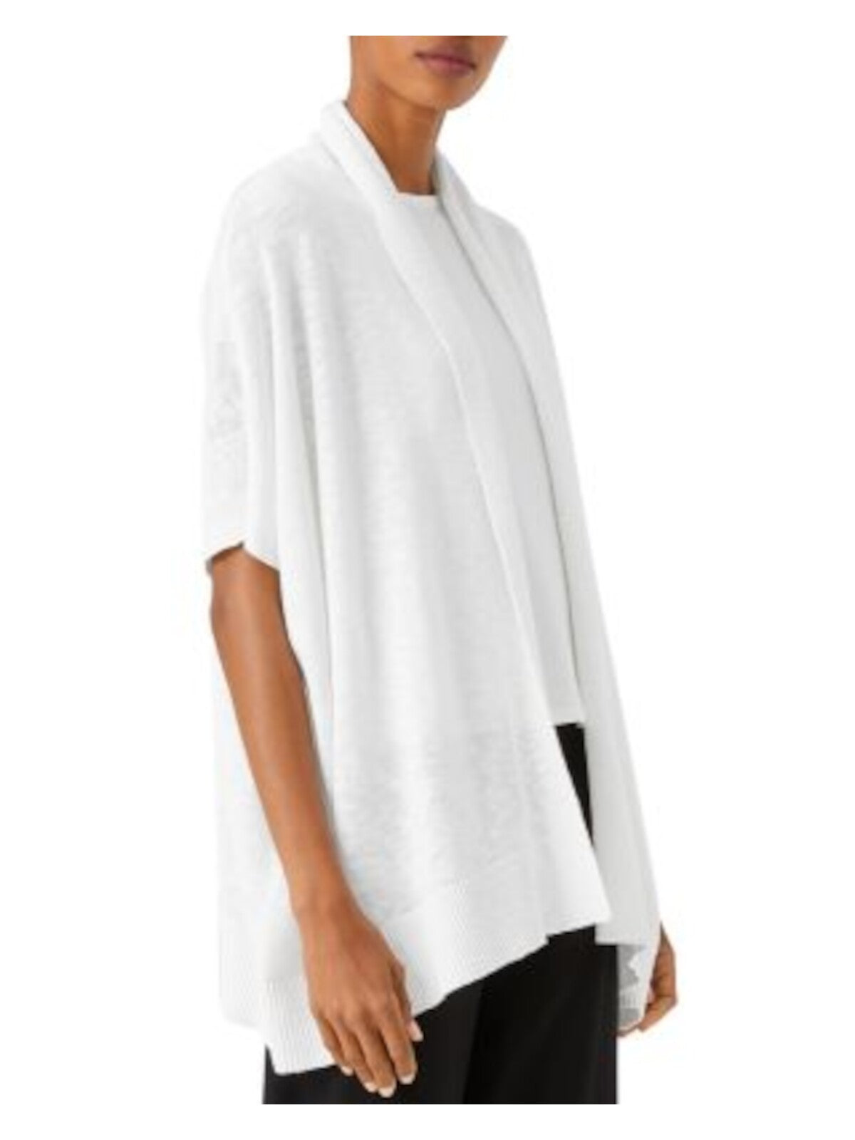 EILEEN FISHER Womens White Short Sleeve Open Cardigan Top S\P