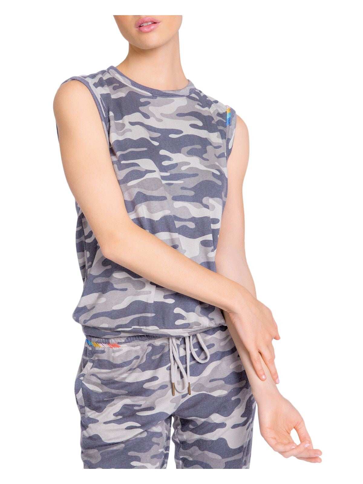 P.J. SALVAGE Intimates Gray Banded Tank Camouflage Sleep Shirt Pajama Top L