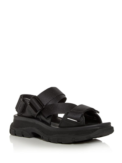 ALEXANDER MCQUEEN Womens Black Logo Buckle Platform 1-1/2" Buckle Accent Strappy Round Toe Wedge Sandals Shoes 39