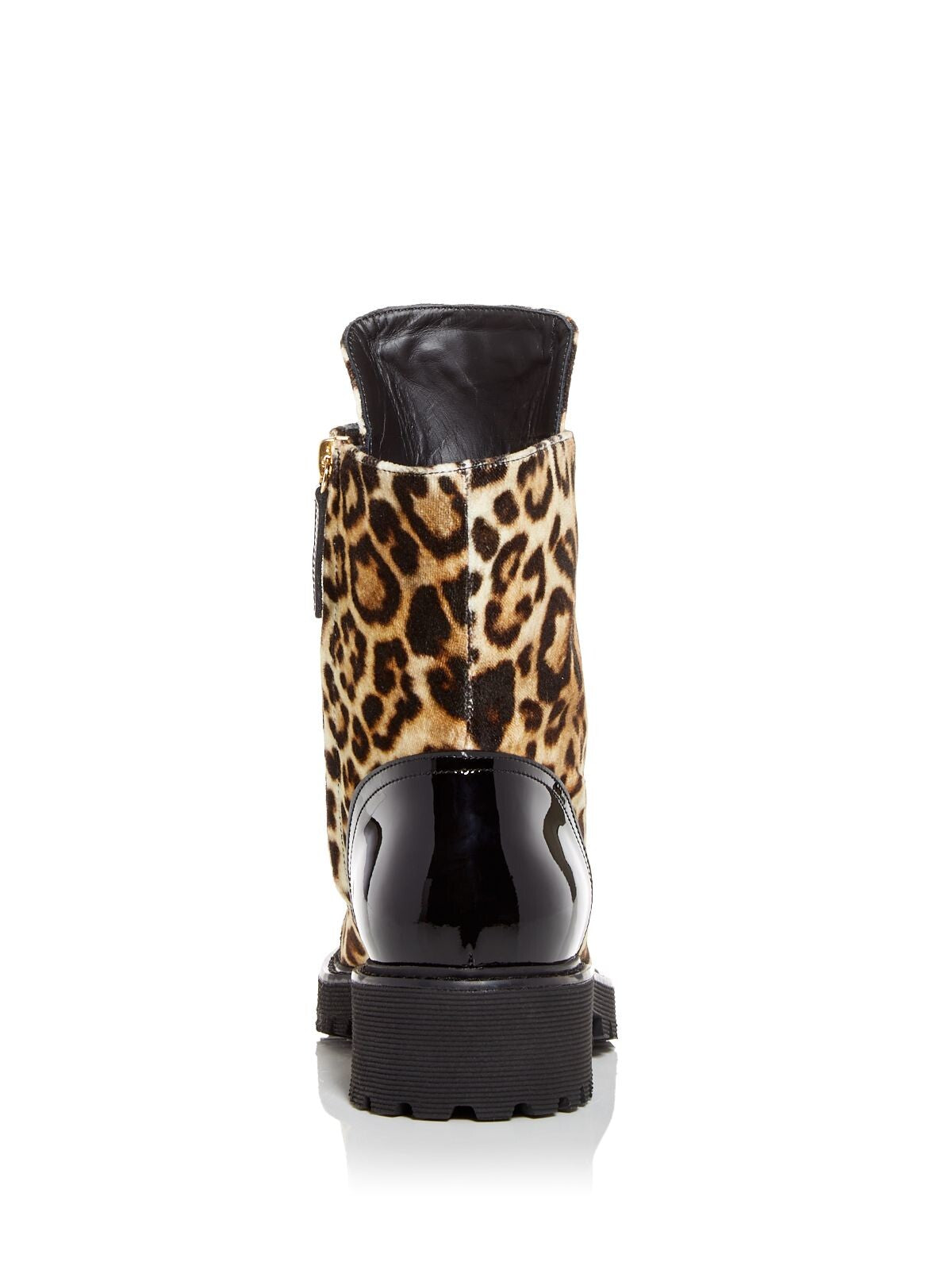 GIUSEPPE ZANOTTI Womens Brown Leopard Print Lace Up Metallic Logo Padded Round Toe Block Heel Zip-Up Combat Boots 36