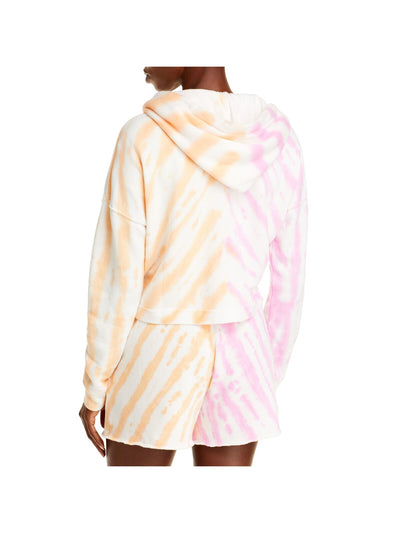 BANDIER Womens Orange Zippered Pocketed Cropped Tie Dye Long Sleeve Hoodie Top XS