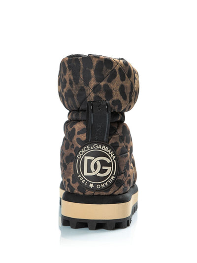 DOLCE & GABBANA Womens Brown Leopard Print Pull Tab Logo Lug Sole Leo Round Toe Wedge Booties 37
