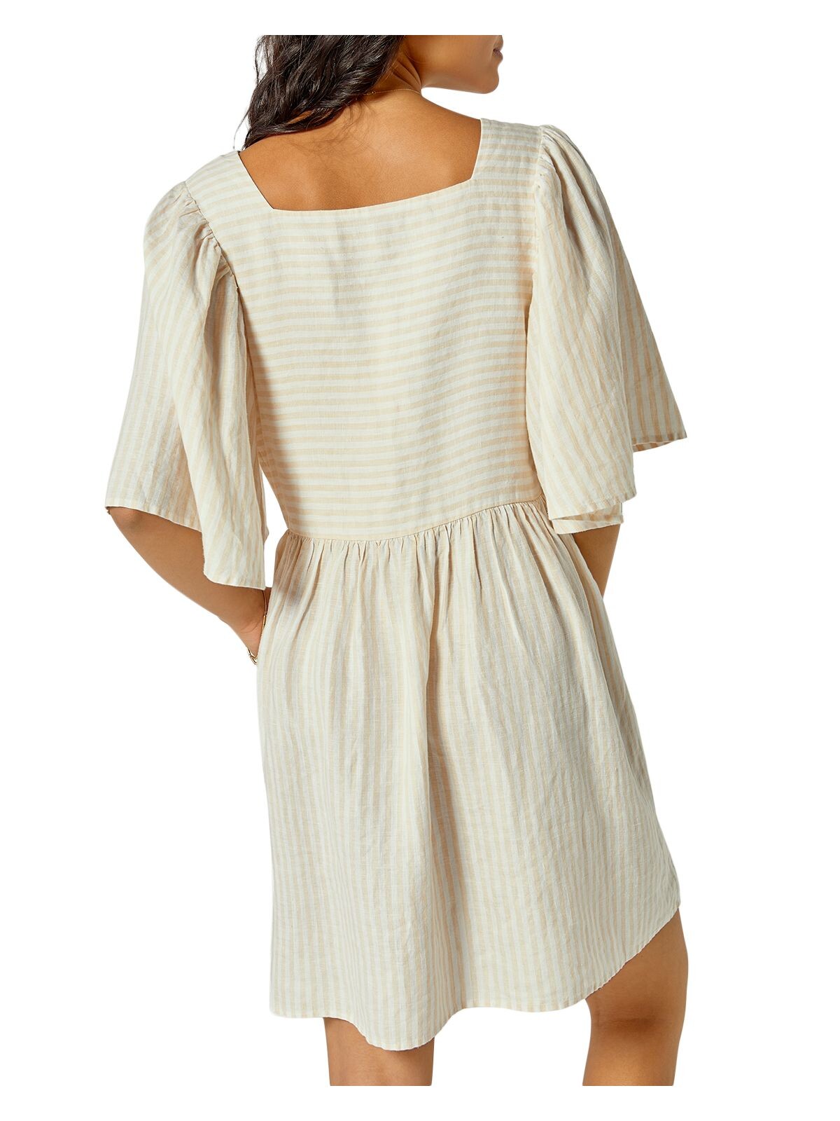 JOIE Womens White Striped Bell Sleeve Square Neck Above The Knee Party Shift Dress XS