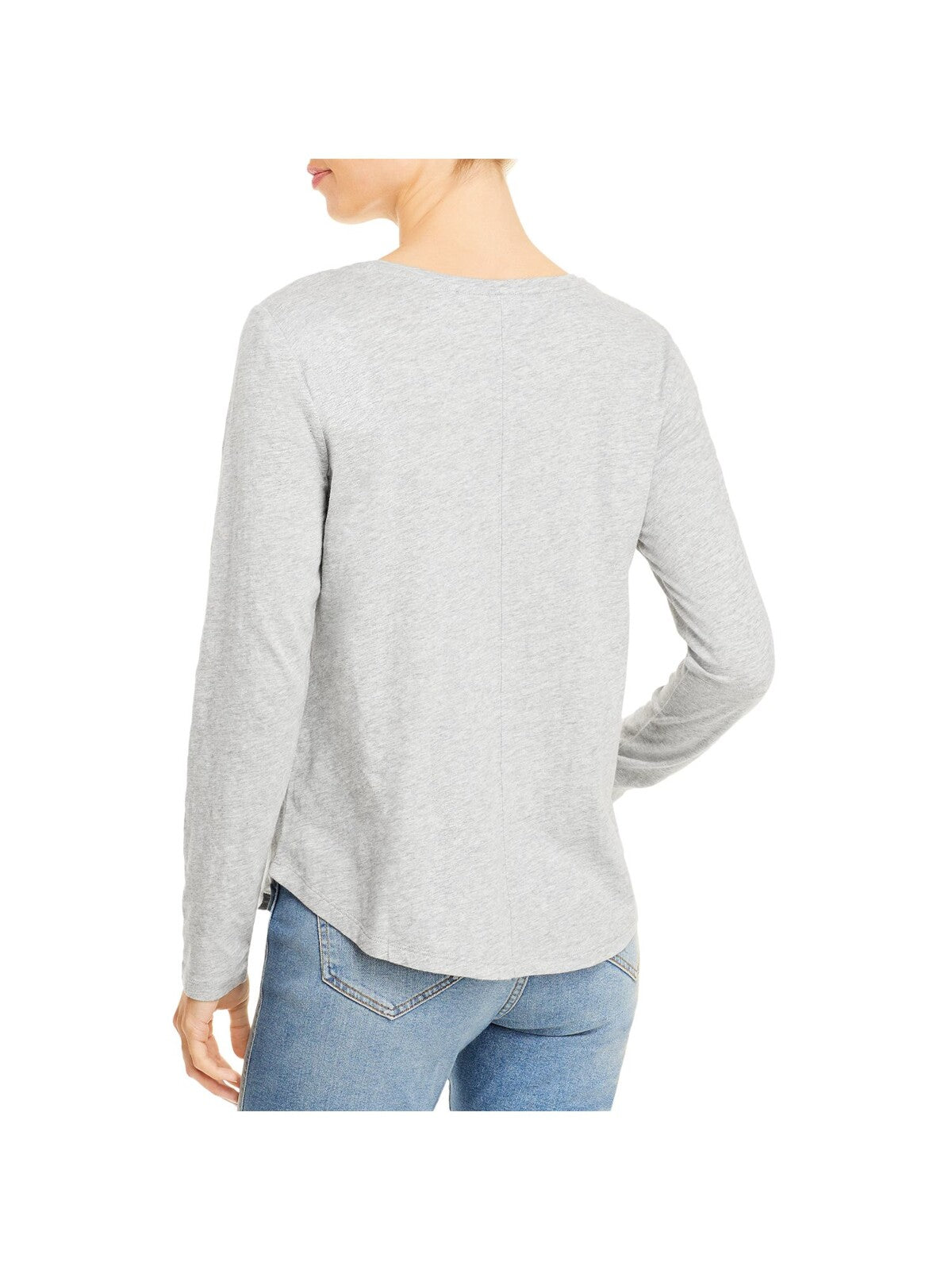 EILEEN FISHER Womens White Heather Long Sleeve Crew Neck Top L