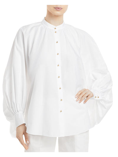 LANVIN Womens White Balloon Sleeve Mandarin Collar Evening Button Up Top 38